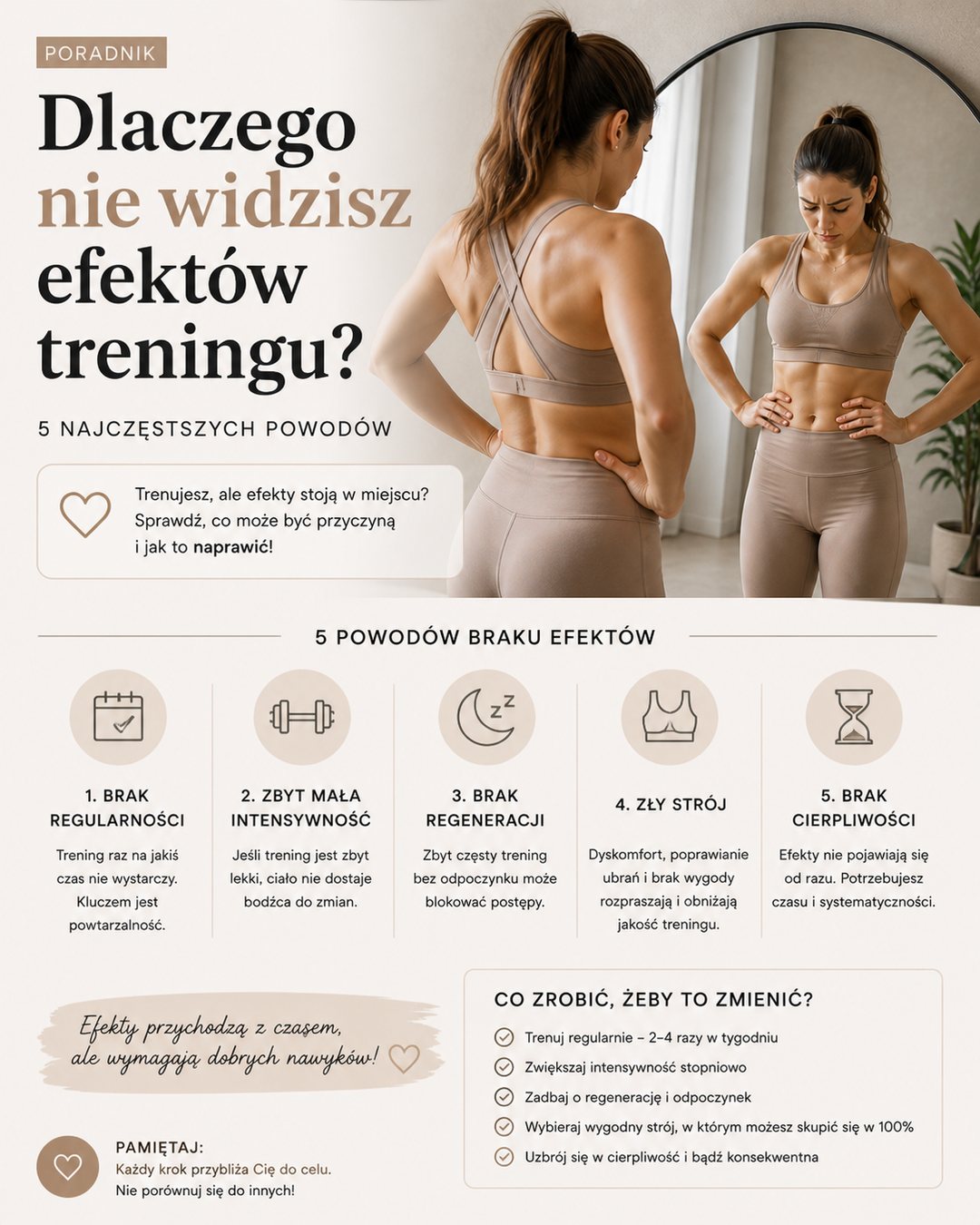 Brak efektów treningu – kobieta analizująca postępy po ćwiczeniach