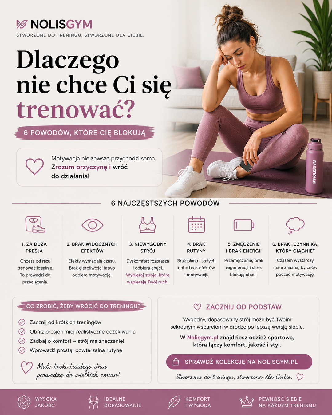 Brak motywacji do treningu – kobieta bez energii do ćwiczeń
