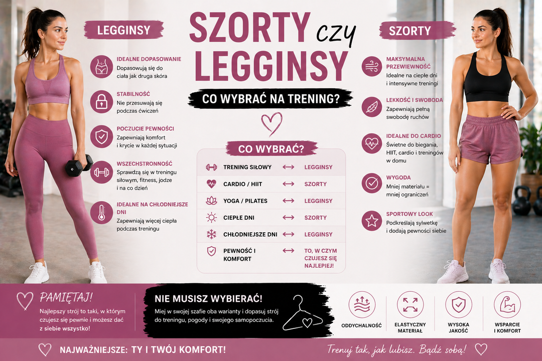 Szorty sportowe czy legginsy – porównanie stroju damskiego na trening
